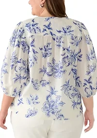 Plus Three-Quarter Sleeve Peasant Top