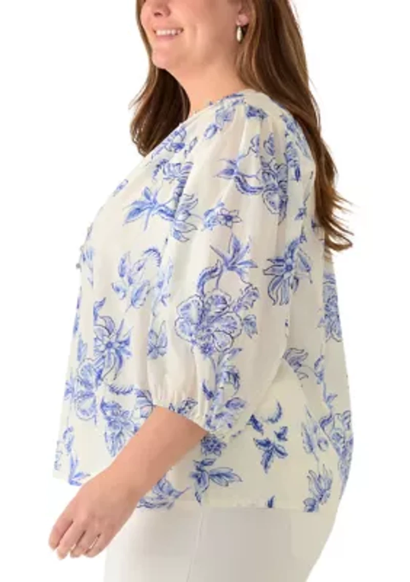 Plus Three-Quarter Sleeve Peasant Top