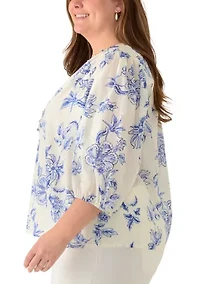 Plus Three-Quarter Sleeve Peasant Top