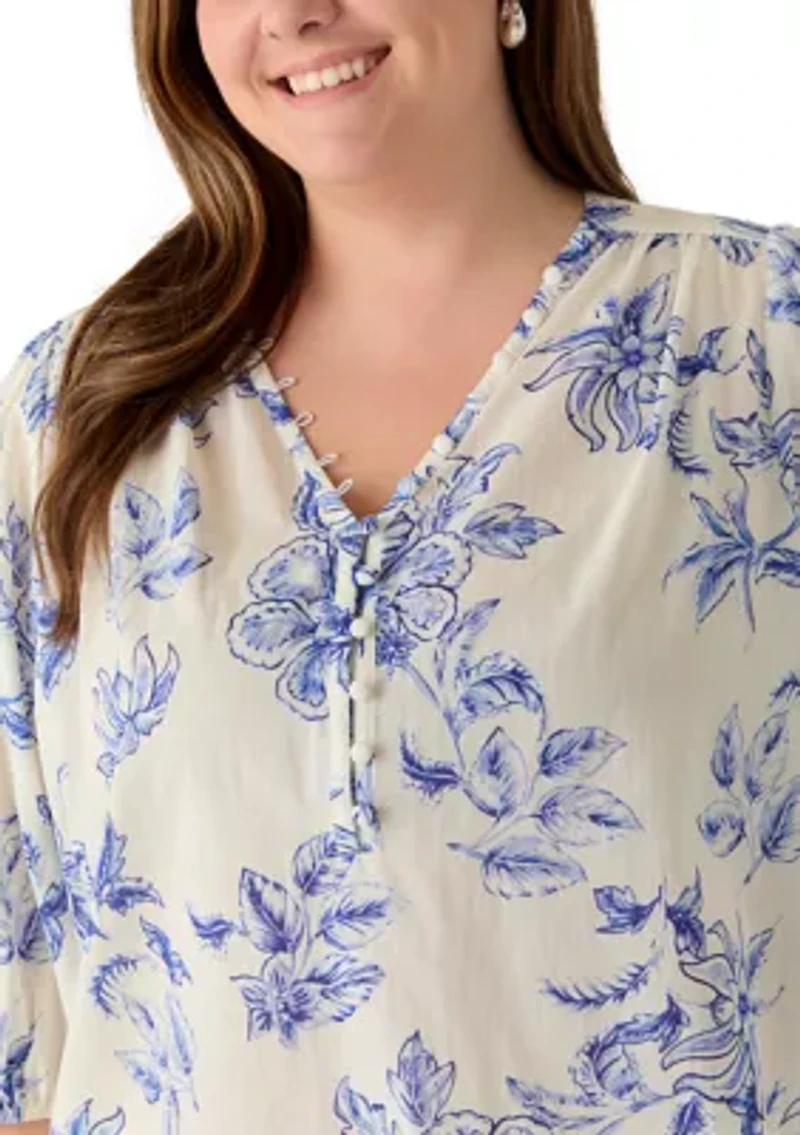 Plus Three-Quarter Sleeve Peasant Top