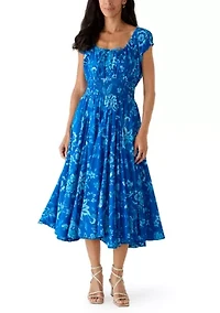Women's Short Sleeve Floral Pleated Peasant Dress