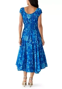 Women's Short Sleeve Floral Pleated Peasant Dress