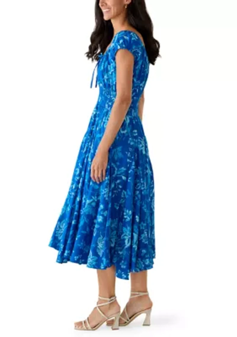 Women's Short Sleeve Floral Pleated Peasant Dress
