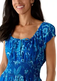 Women's Short Sleeve Floral Pleated Peasant Dress