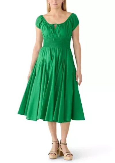 Women's Pleated Peasant Maxi Dress