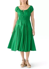 Women's Pleated Peasant Maxi Dress