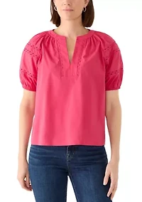 Women's Puff Sleeve Eyelet Blouse