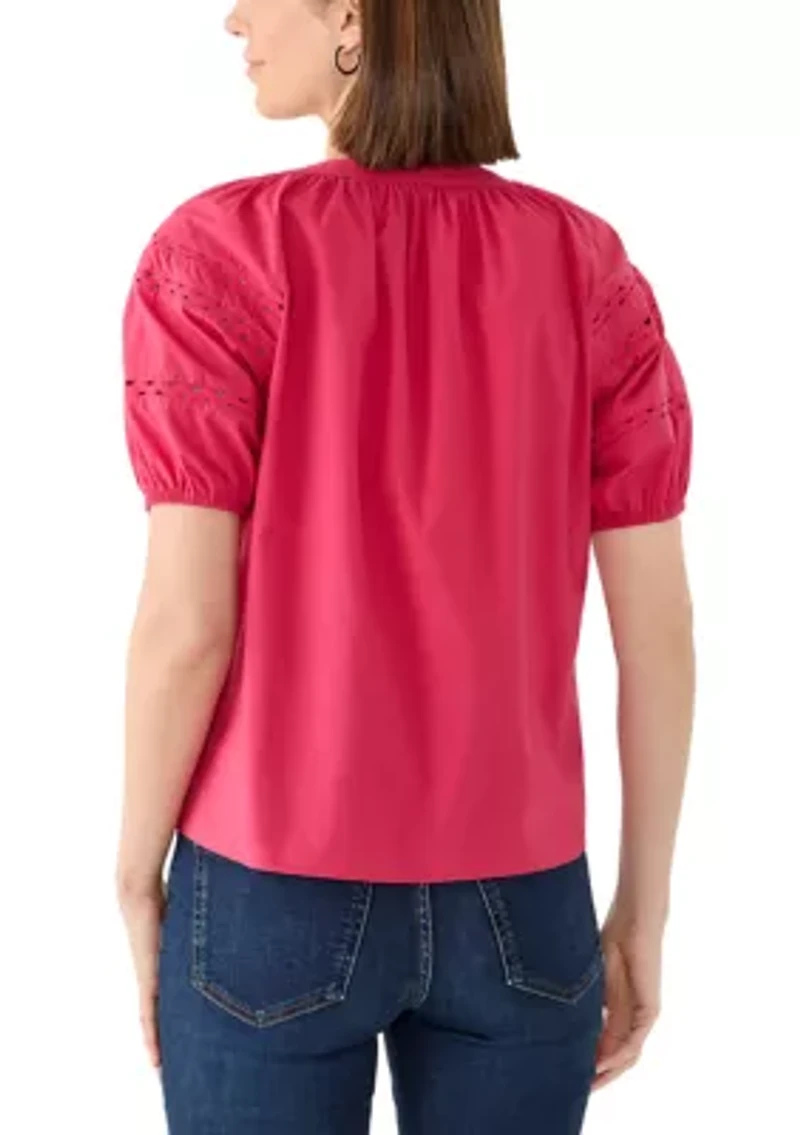 Women's Puff Sleeve Eyelet Blouse