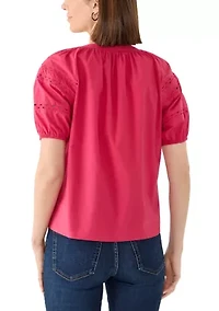 Women's Puff Sleeve Eyelet Blouse