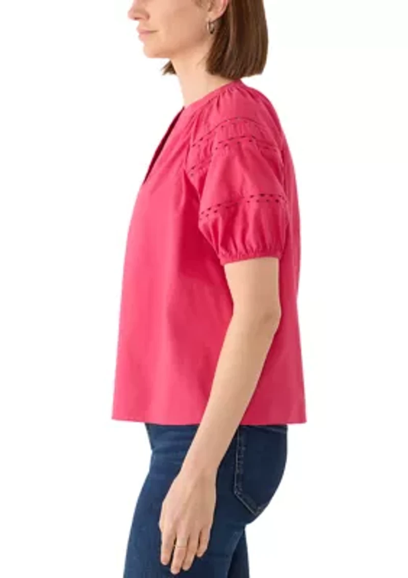 Women's Puff Sleeve Eyelet Blouse