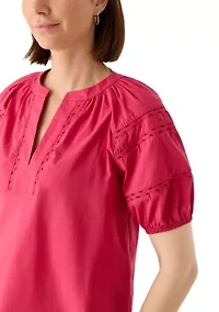 Women's Puff Sleeve Eyelet Blouse