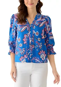 Women's 3/4 Sleeve Paisley V-Neck Blouse
