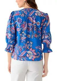 Women's 3/4 Sleeve Paisley V-Neck Blouse