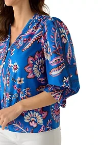 Women's 3/4 Sleeve Paisley V-Neck Blouse