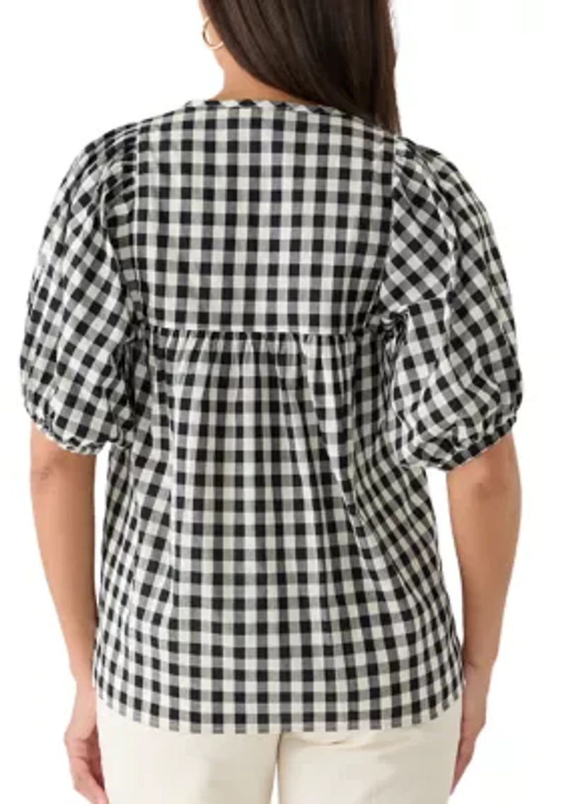 Women's Puff Sleeve Gingham Peasant Blouse