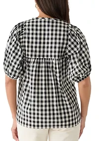 Women's Puff Sleeve Gingham Peasant Blouse