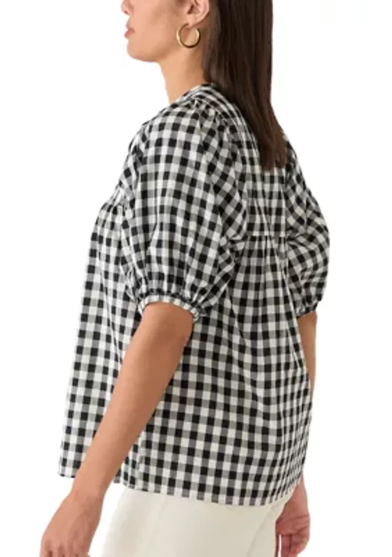 Women's Puff Sleeve Gingham Peasant Blouse