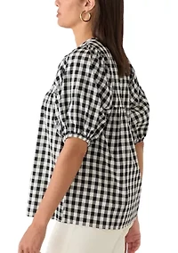 Women's Puff Sleeve Gingham Peasant Blouse