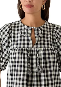 Women's Puff Sleeve Gingham Peasant Blouse