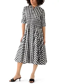 Women's Gingham Pleated Shirtdress