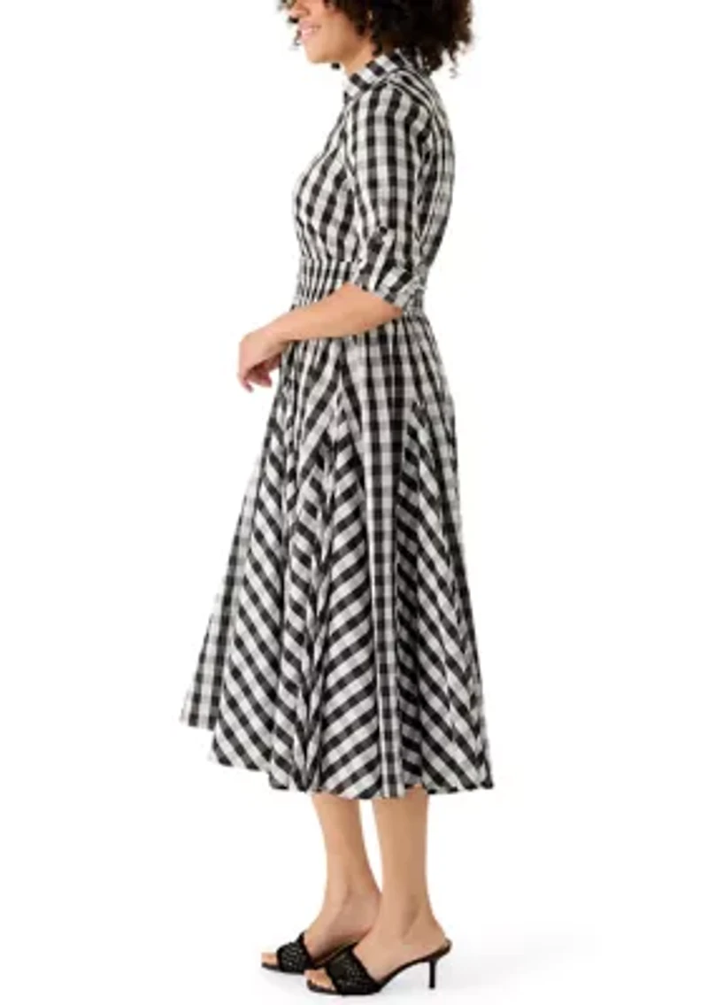 Women's Gingham Pleated Shirtdress