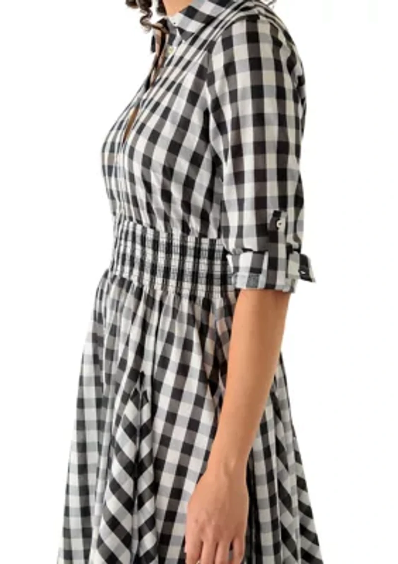 Women's Gingham Pleated Shirtdress