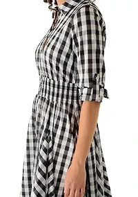 Women's Gingham Pleated Shirtdress