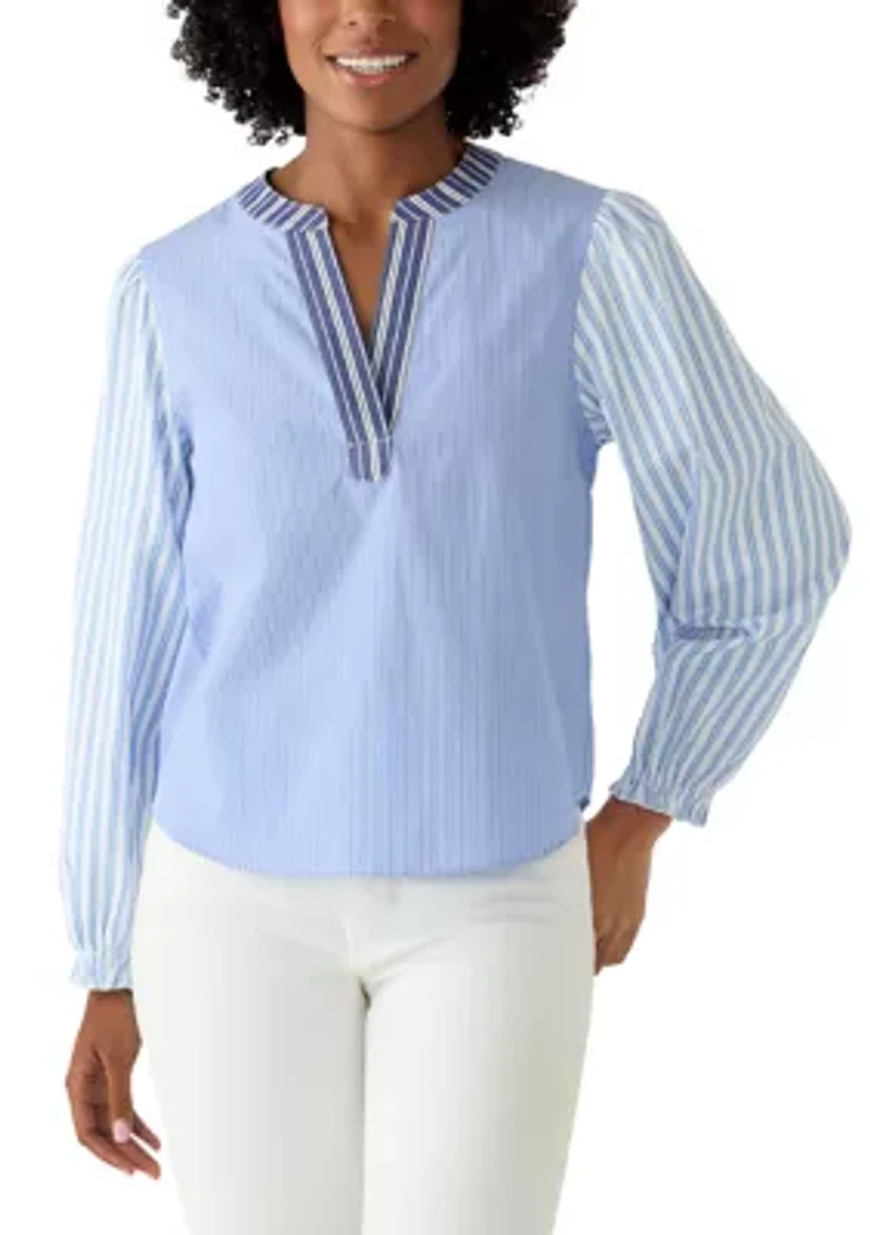 Women's Multi Striped Split Neck Shirt