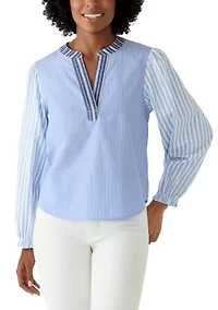 Women's Multi Striped Split Neck Shirt