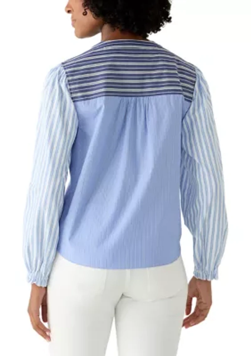 Women's Multi Striped Split Neck Shirt