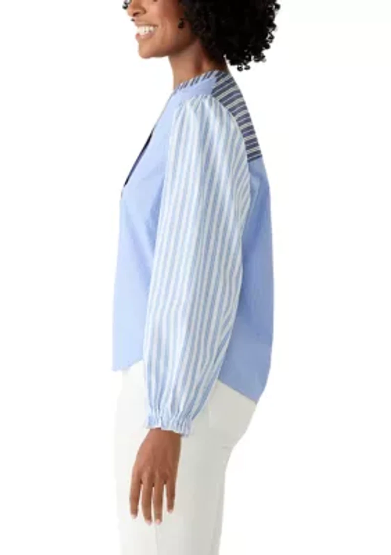 Women's Multi Striped Split Neck Shirt