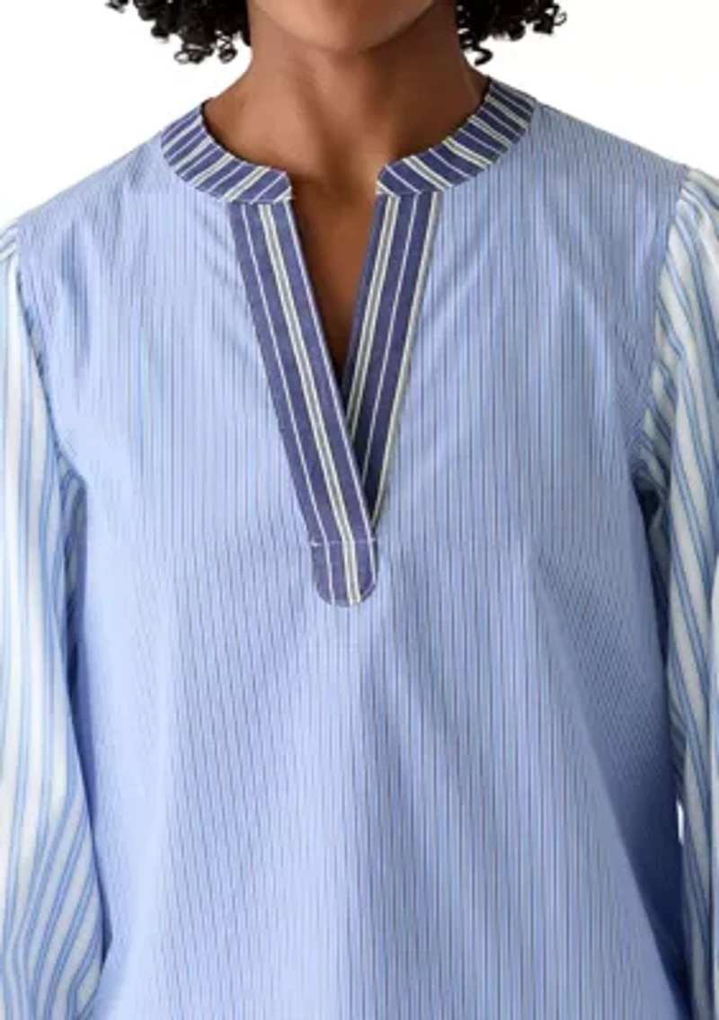 Women's Multi Striped Split Neck Shirt
