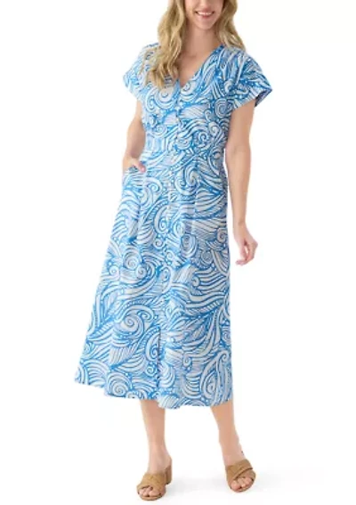 Women's Dolman Sleeve Belted Swirl Print Midi Dress
