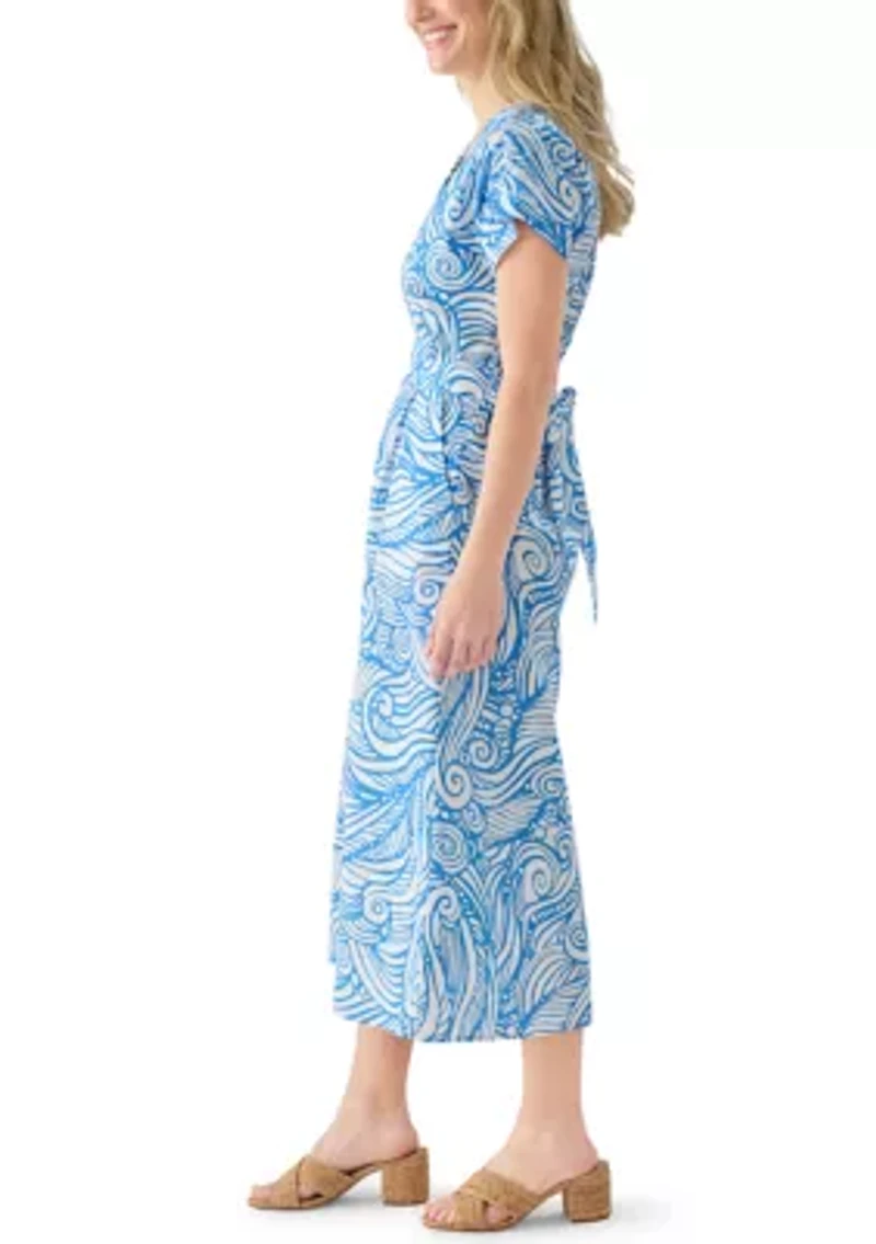Women's Dolman Sleeve Belted Swirl Print Midi Dress