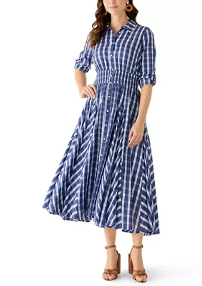 Women's Roll Sleeve Pleated Shirt Dress