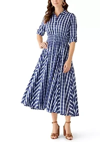 Women's Roll Sleeve Pleated Shirt Dress