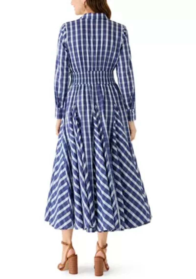 Women's Roll Sleeve Pleated Shirt Dress