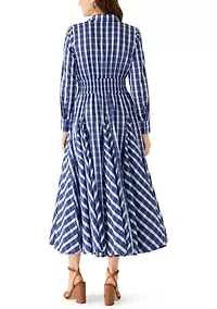 Women's Roll Sleeve Pleated Shirt Dress