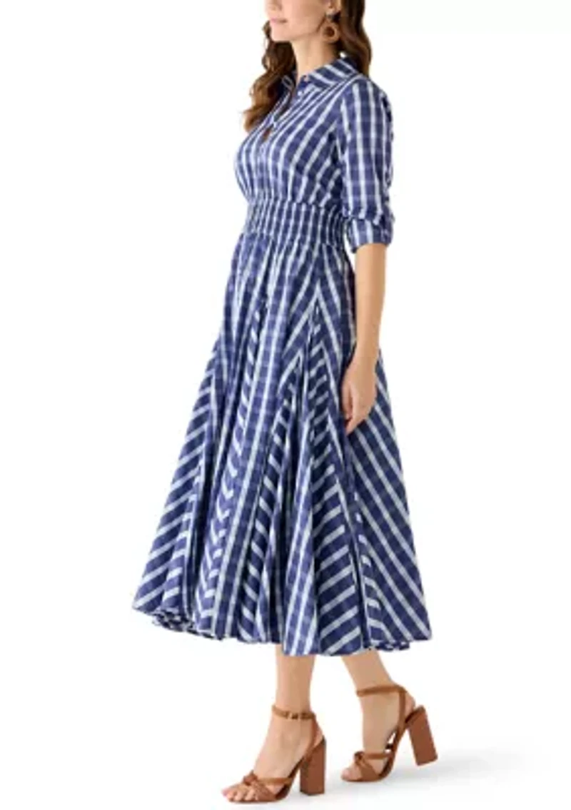 Women's Roll Sleeve Pleated Shirt Dress