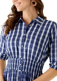 Women's Roll Sleeve Pleated Shirt Dress
