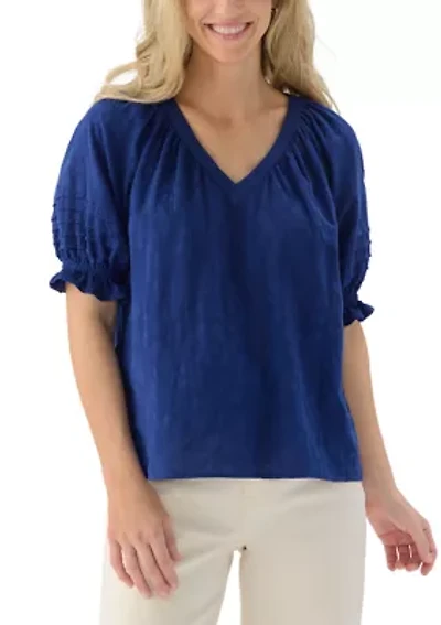 Women's Short Sleeve V-Neck Texture Knit Top