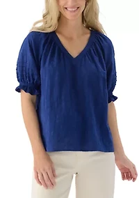 Women's Short Sleeve V-Neck Texture Knit Top