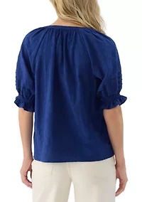 Women's Short Sleeve V-Neck Texture Knit Top