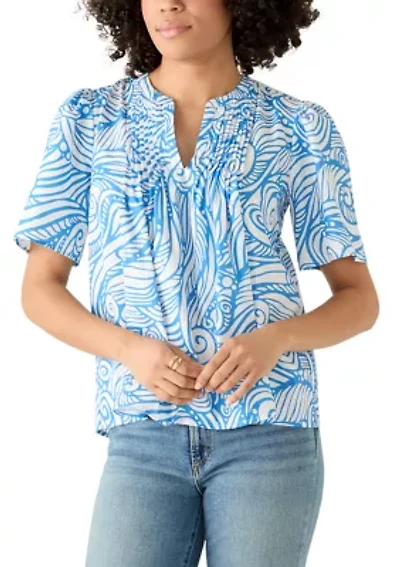 Women's Split Neck Swirl Print Top