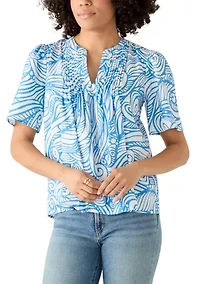 Women's Split Neck Swirl Print Top