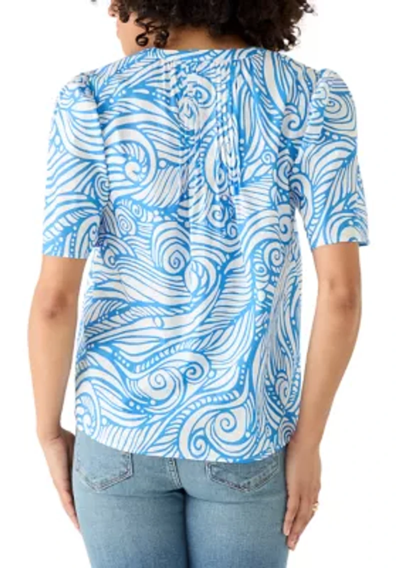Women's Split Neck Swirl Print Top