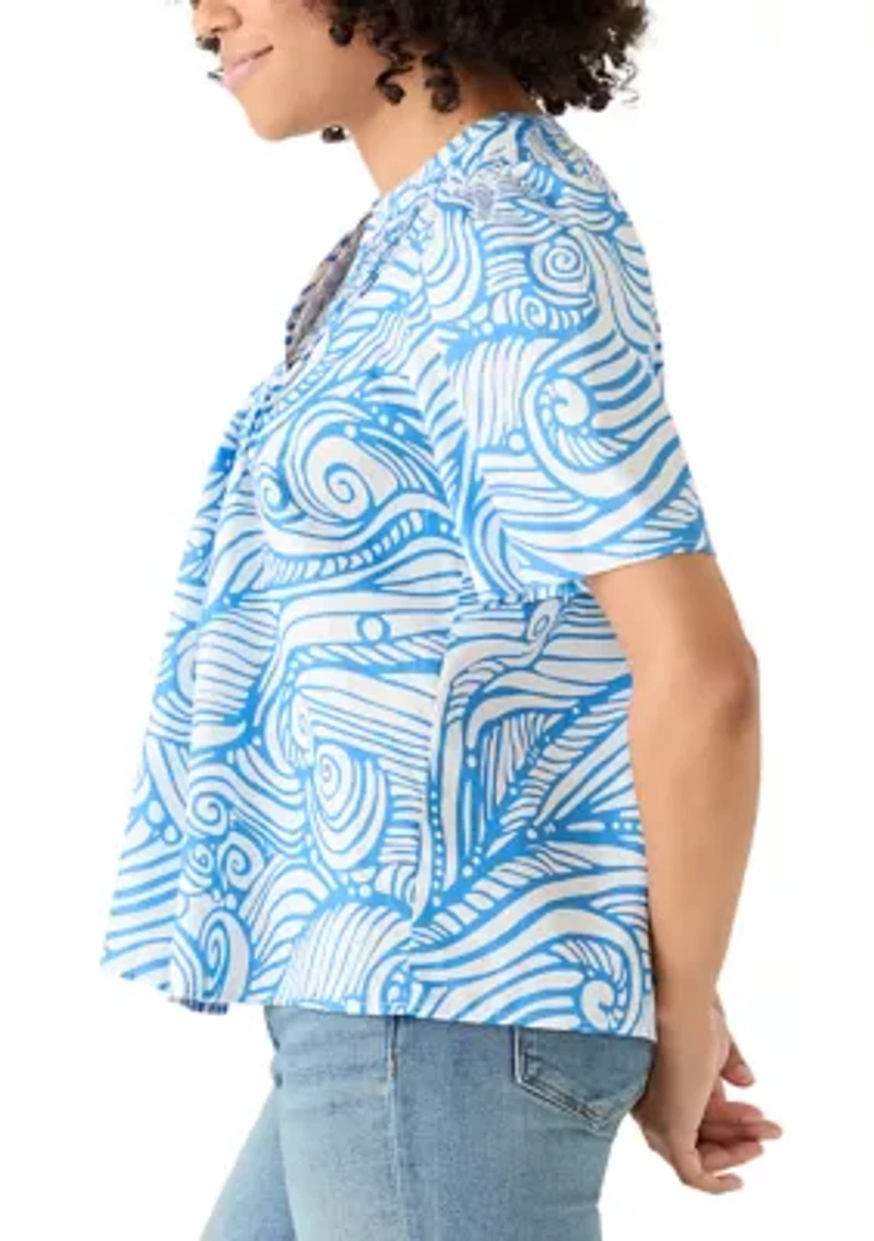 Women's Split Neck Swirl Print Top
