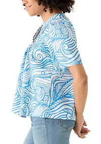 Women's Split Neck Swirl Print Top