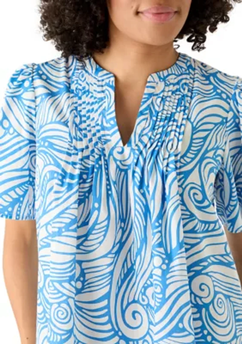 Women's Split Neck Swirl Print Top