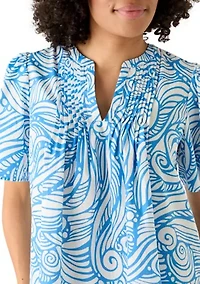 Women's Split Neck Swirl Print Top